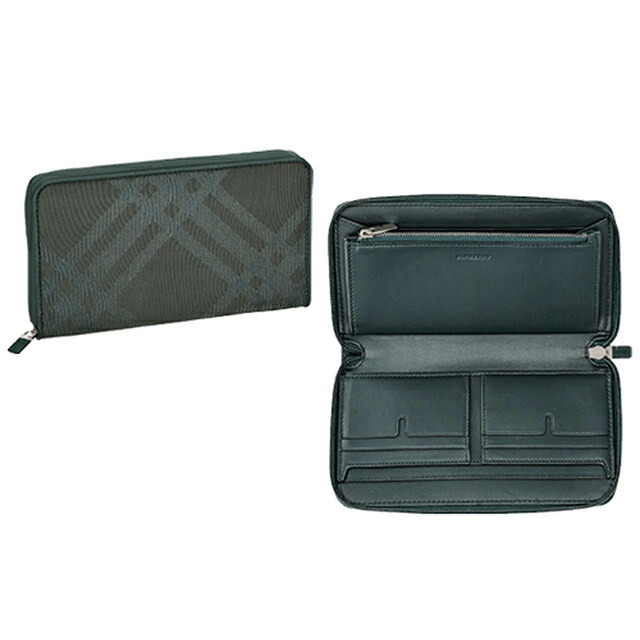 バ－バリ－ 長財布 メンズ BURBERRY チェック 8080738 グリーン ウォレット ブランド 高級 おしゃれ プレゼント 実用的