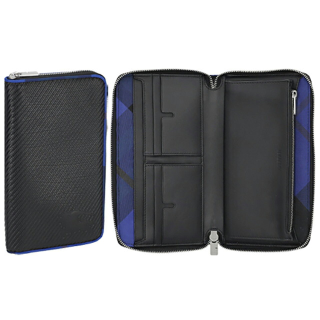 バ－バリ－ 長財布 メンズ BURBERRY 8085244 ブラック ブルー ウォレット ブランド 高級 おしゃれ プレゼント 実用的