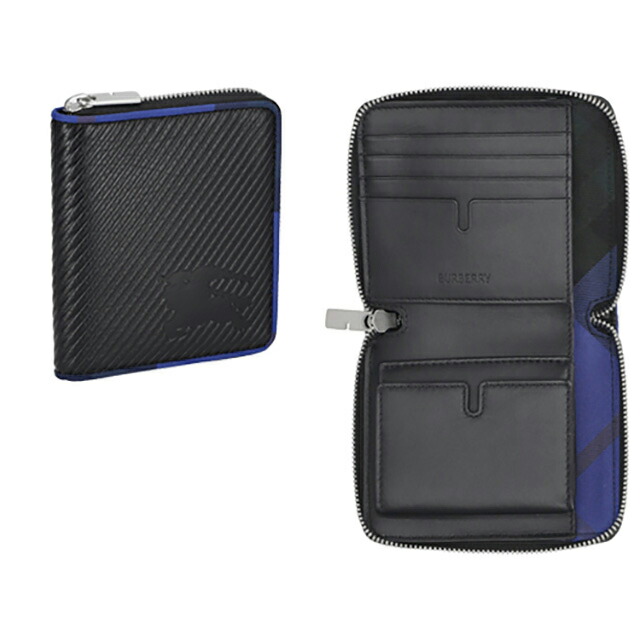 バ－バリ－ 二つ折り財布 メンズ レディース BURBERRY 8088850 ブラック ブルー ウォレット ブランド 高級 おしゃれ プレゼント 実用的