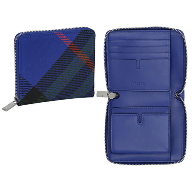 バ－バリ－ 二つ折り財布 メンズ レディース BURBERRY チェック 8089608 ブルー ウォレット ブランド 高級 おしゃれ プレゼント 実用的