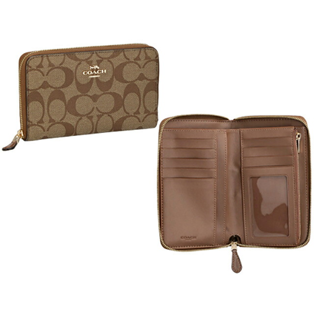 コーチ 二つ折り財布 レディース ブランド COACH シグネチャー 88913 IME74 カーキベージュ/サドルブラウン ウォレット 高級 おしゃれ プレゼント 実用的