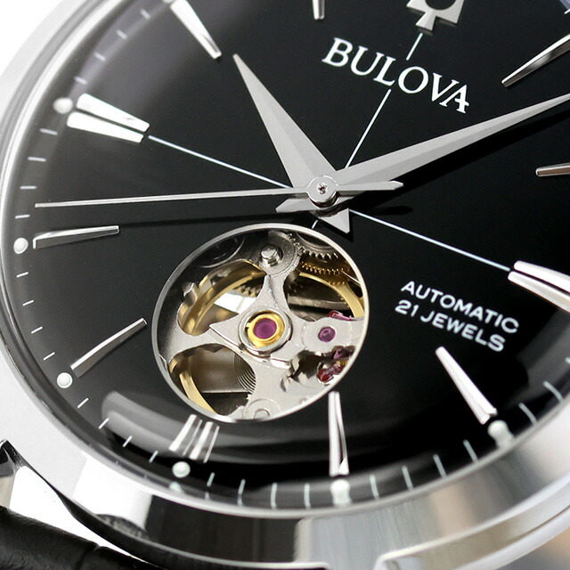 ブローバ クラシック エアロジェット 自動巻き 腕時計 ブランド メンズ オープンハート BULOVA 96A317 アナログ ブラック 黒 おしゃれ 防水 プレゼント 男性 実用的