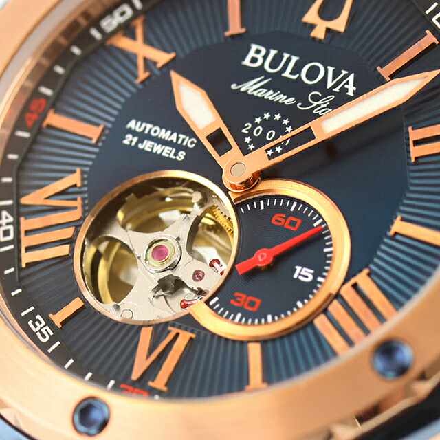 ブローバ マリンスター 自動巻き 腕時計 ブランド メンズ オープンハート BULOVA 98A227 アナログ ネイビー おしゃれ 防水 プレゼント 男性 実用的