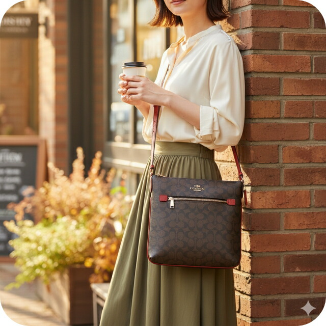 コーチ ショルダーバッグ メッセンジャーバッグ レディース アウトレット ブランド COACH CCQ27 IMXD0 ダークブラウン/レッド 斜めがけ 高級 おしゃれ プレゼント 女性 実用的 かわいい