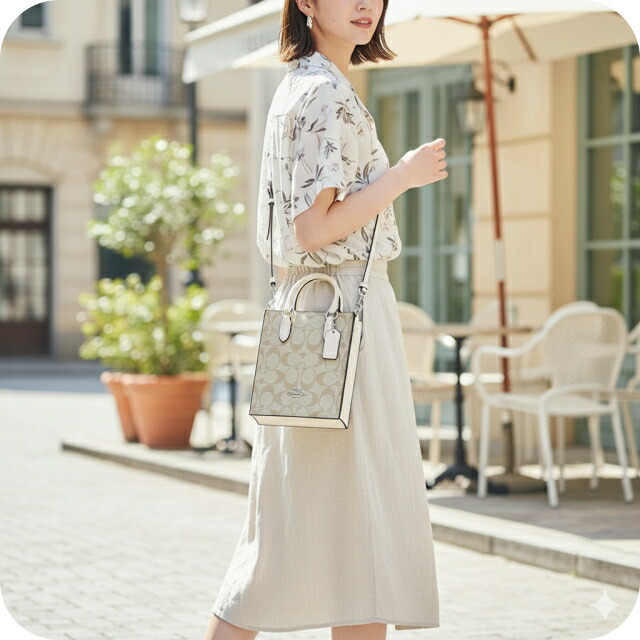 コーチ ハンドバッグ 2way ショルダーバッグ 斜めがけ レディース アウトレット ブランド COACH シグネチャー CJ494 SIGHA ライトカーキ/チョーク ベージュ 軽量 小さめ 手提げ 高級 おしゃれ プレゼント 女性 実用的 かわいい