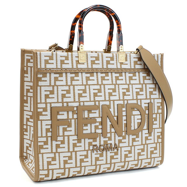 フェンディ トートバッグ レディース FENDI イタリア 8BH386 ブラウン系 ホワイト系 バッグ 軽量 手提げ ブランド 高級 おしゃれ プレゼント 女性 実用的 かわいい