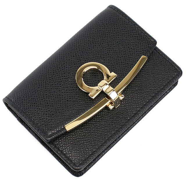 フェラガモ カードケース レディース FERRAGAMO ガンチーニ イタリア 22-D198 ブラック 財布 定期入れ ブランド 高級 おしゃれ プレゼント 実用的