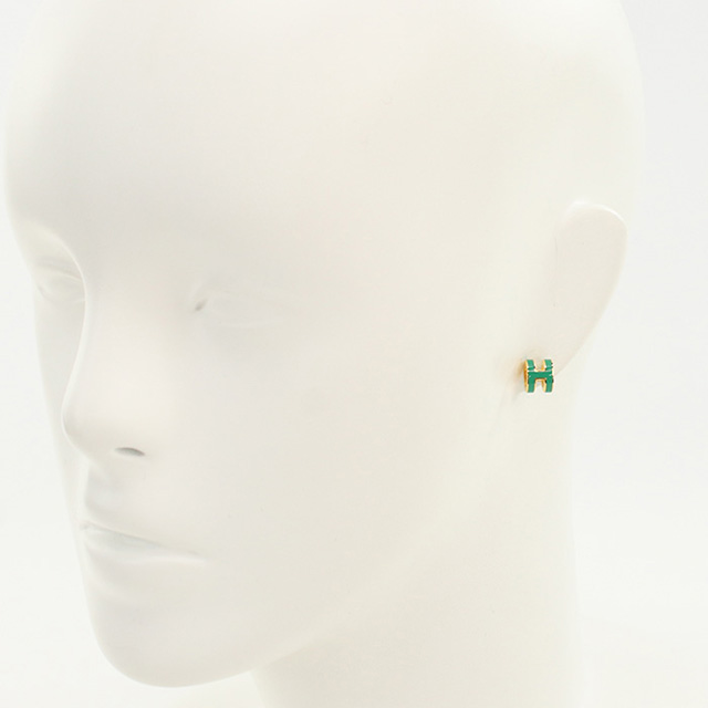 エルメス ピアス レディース ブランド HERMES MINI POP H ゴールド-グリーン アクセサリー