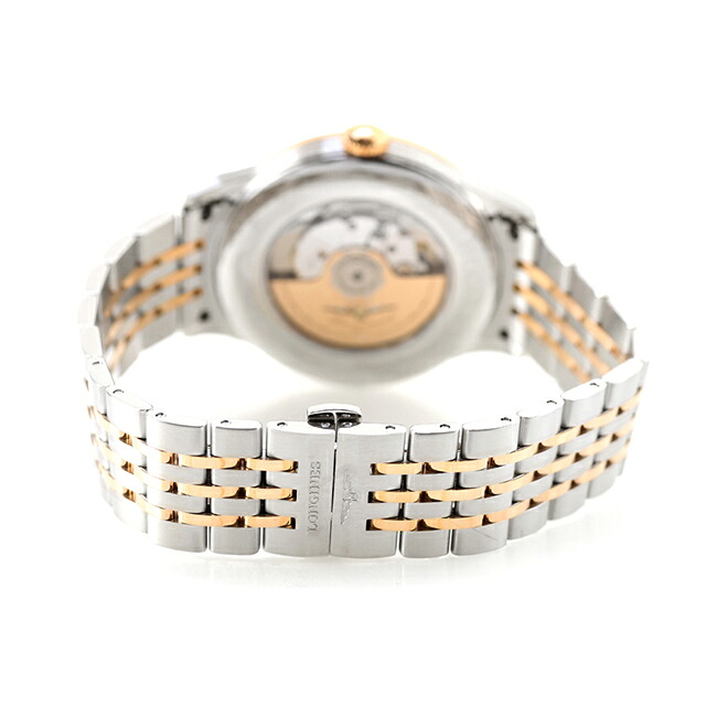 ロンジン レコード 自動巻き 腕時計 ブランド メンズ LONGINES L2.821.5.76.7 アナログ シルバー ピンクゴールド スイス製 おしゃれ 防水 プレゼント 男性 実用的