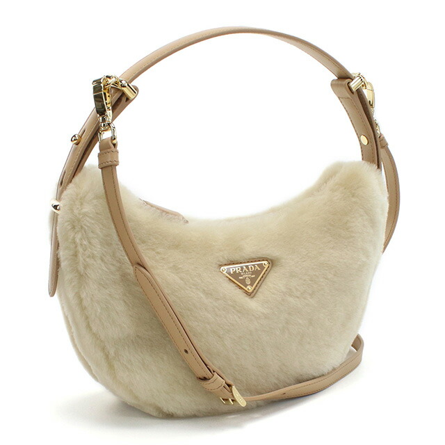 プラダ ショルダーバッグ セミショルダー レディース PRADA MONTONE フェイクファー、レザー イタリア 1BC194 ECRU+NOISETTE ベージュ系 バッグ 斜めがけ ブランド 高級 おしゃれ プレゼント 女性 実用的 かわいい