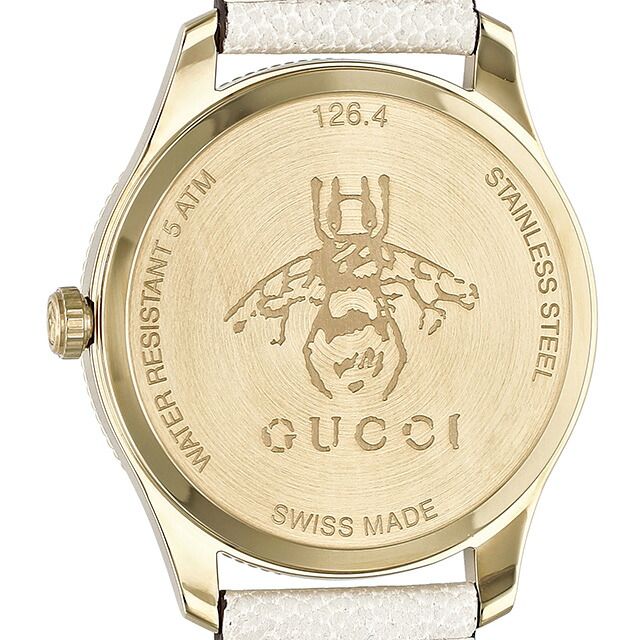 グッチ ジータイムレス クォーツ 電池式 腕時計 ブランド レディース GUCCI YA1264180 ゴールド ホワイト 白 スイス製 高級 おしゃれ 防水 軽い 華奢 かわいい プレゼント 女性 実用的