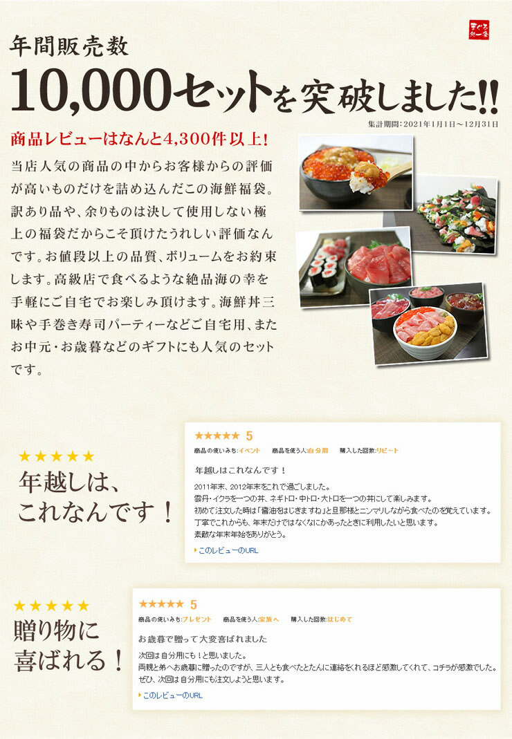 海鮮6品福袋 本マグロ 大トロ 目鉢まぐろ 中トロ ウニ イクラ ネギトロ づけ [海鮮福袋]