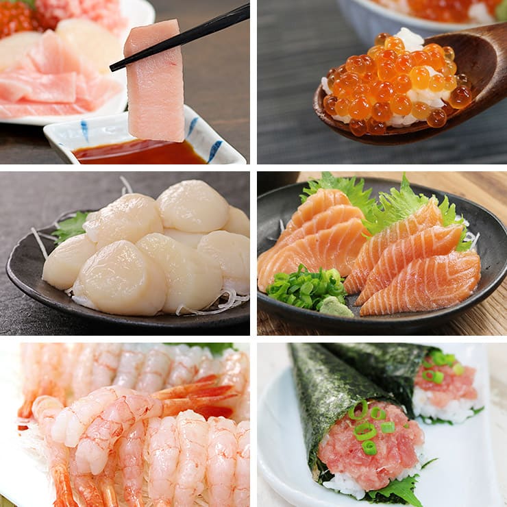 海鮮六色丼セット 本マグロ大トロ イクラ ネギトロ ほたて サーモン 甘えび 詰め合わせ [海鮮六色丼]