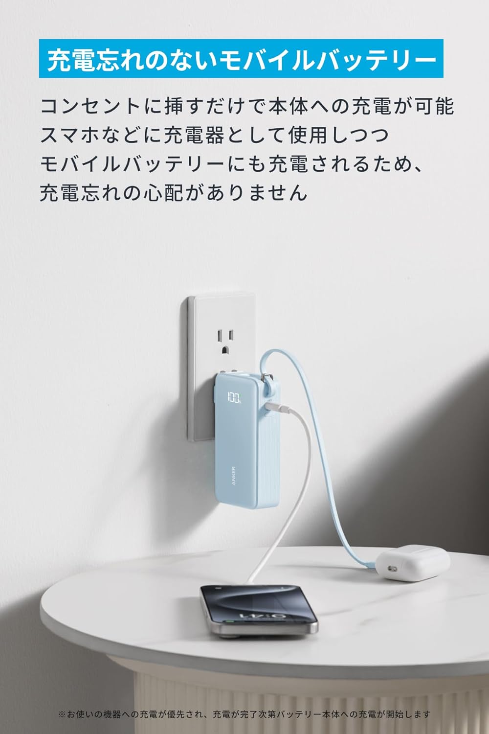 Anker Power Bank (10000mAh, Fusion, Built-In USB-C ケーブル) ブラック