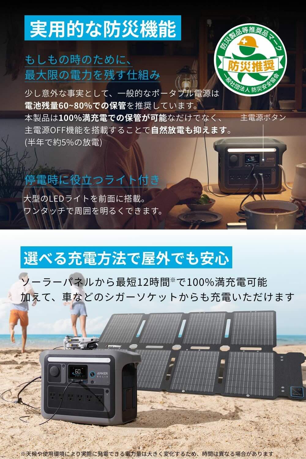 Anker Solix C1000 Portable Power Station (ダークグレー) with Anker Solix PS100 Compact Portable Solar Panel