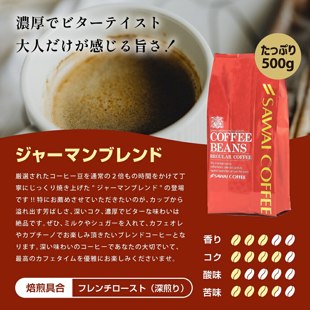 澤井珈琲 広がる香りのコク旨の贅沢福袋 深煎りコーヒーだけ福袋 エスプレッソ ジャーマン 濃い味 500g×3袋 中挽き