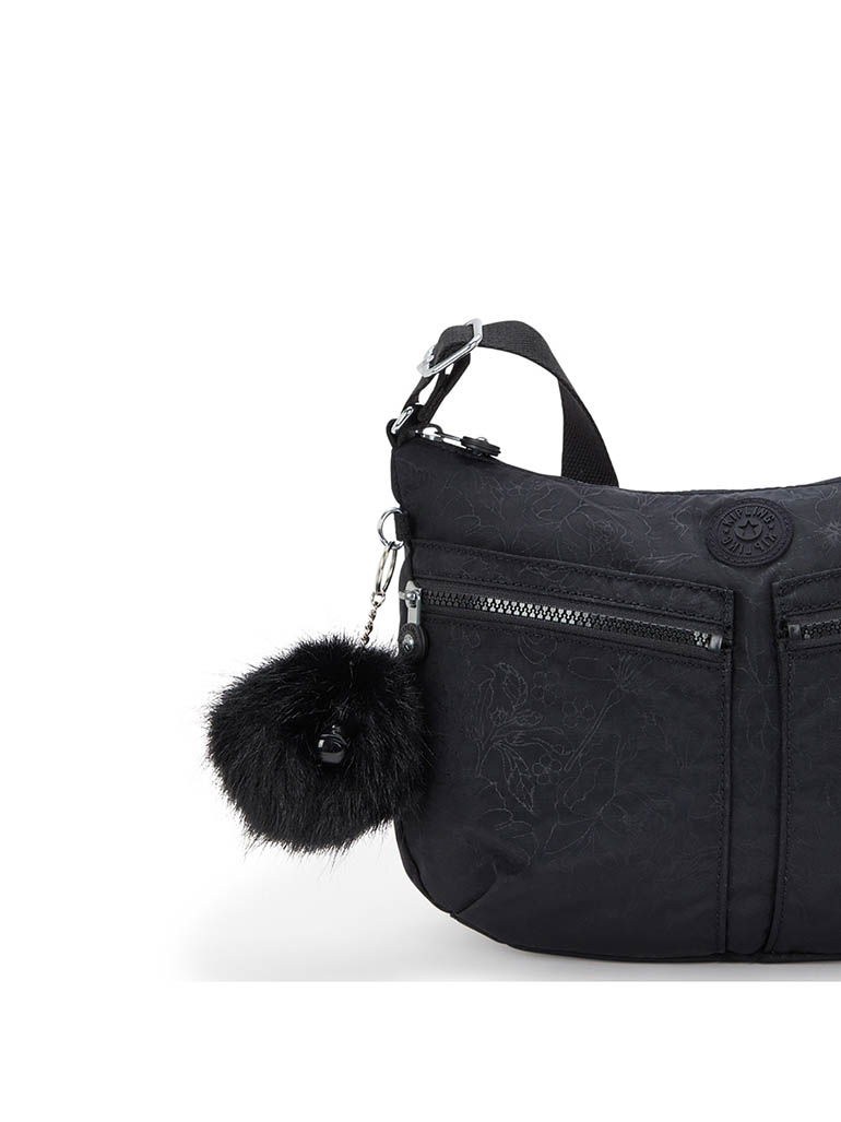 kipling イゼラー ブラックフローラルエンボス ショルダーバッグ