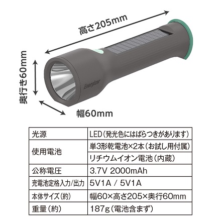 エナジャイザー ソーラー充電式ハンドライト YSHH21