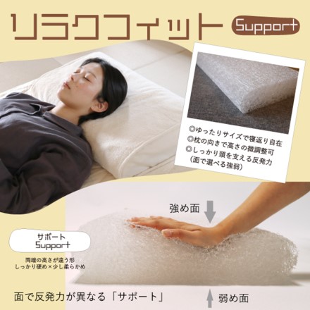洗える枕リラクフィット サポート タオル地カバー付 35×65×8～10cm