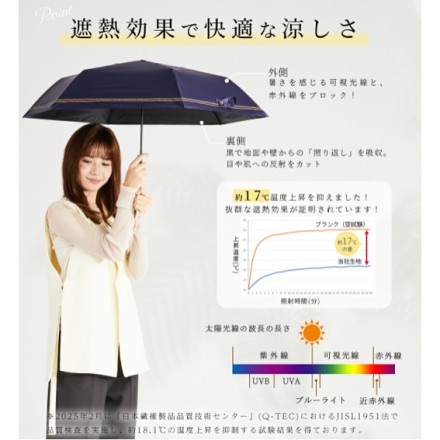 2ライン柄日傘 超軽量 折りたたみ 晴雨兼用 ネイビー