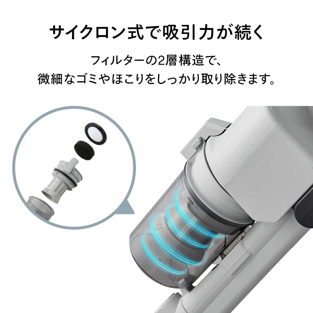 ツインバード 掃除機 コードレススティック型クリーナー グレー サイクロン式 スティック掃除機 ハンディ 2WAY 軽量 0.99kg 充電式 自走式 パワーブラシ 引っ掛け収納 バッテリー取り外し可能 ETC-EA87GY TWINBIRD