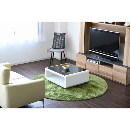 ローテーブル テーブル 幅80 ホワイト 白 ガラス 収納付き 鏡面 ガラステーブル