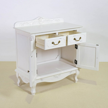 キャビネット 幅75cm マホガ二ー材 完成品 ホワイト 高級感 エレガント ホワイト ミニチェスト ローチェスト