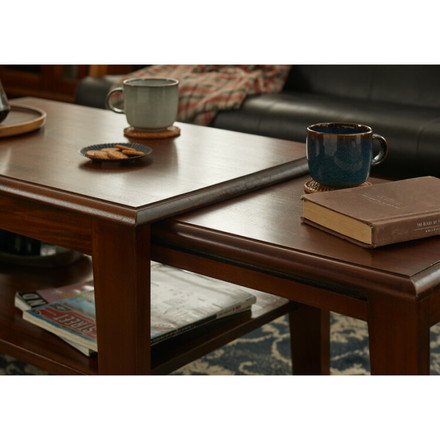 ネストテーブル 伸長式 幅80~148cm 無段階 ヴィンテージ 天然木 完成品 マホガニー