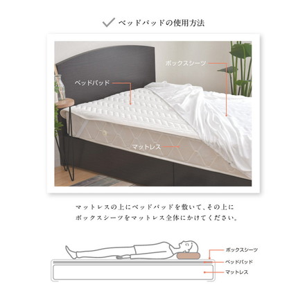 ベッドパット セミダブル 120×200cm マットレス クッション性 敷パッド 洗える 丸洗い 洗濯 寝具 シンプル