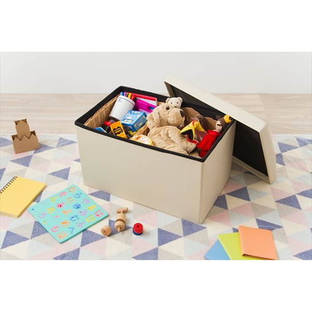 スツール 収納 正方形 38×38cm ボックス 折りたたみ PVCレザー ブラウン