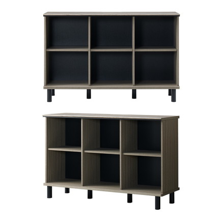 シェルフ 本棚 グレー×黒 111cm 北欧 木製 脚付き 木目調 TV台 サイドボード 扉付き グレージュ