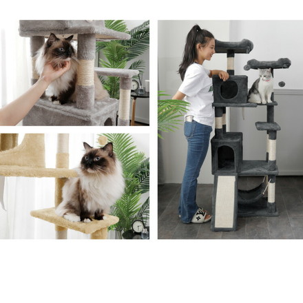 キャットタワー スリム 据え置き 省スペース 猫用品 60×40×164cm ベージュ