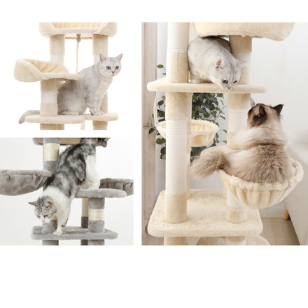 キャットタワー スリム 据え置き 省スペース 猫用品 60×49×174cm 麻縄巻×ベージュ