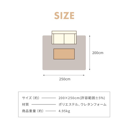 極厚低反発ラグ 洗える 厚さ20mm 撥水 滑り止め付 ホットカーペット対応 抗菌 防ダニ 防臭 200×250cm アイスグレー