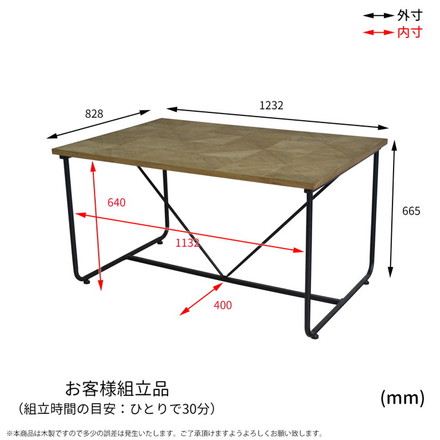 テーブル 幅123.2cm ダイニングテーブル 四角テーブル 長テーブル センターテーブル