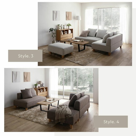 コーナーカウチソファ セット 2人掛け ＋ カウチソファ 木脚 アッシュホワイト 洗えるカバー ポケットコイル