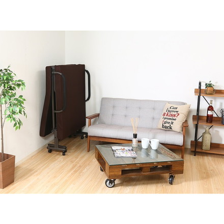 低反発折りたたみベッドフリーロック 高床タイプ 幅96×奥行200×高さ50cm スチール ポリエステル100%