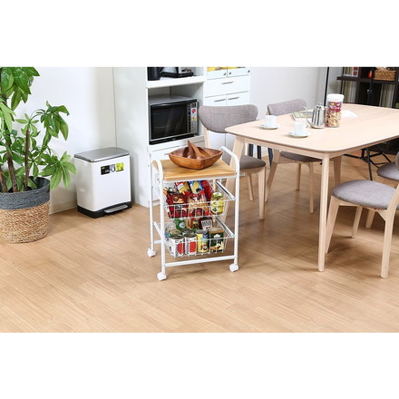 キッチンワゴン ホワイト×ナチュラル 幅45×奥行35.5×高さ69.5cm 合成樹脂化粧パーティクルボード