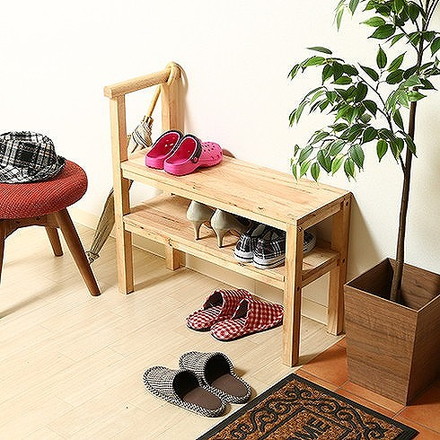 Natural Signature 玄関収納ベンチ W700×D300×H700mm ラバーウッド ポリエステル