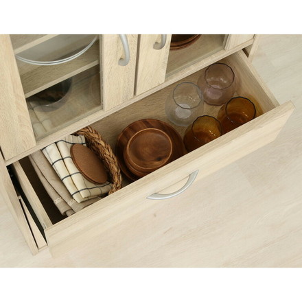 キッチンキャビネット 幅60cm ミドルサイズ ホワイトオーク 木目調 北欧 ガラス扉 食器棚 キッチン収納 大容量