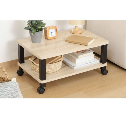 工具不要 マルチテーブル キャスター付き センターテーブル オープンラック 木目調 収納家具 ミニテーブル オーク