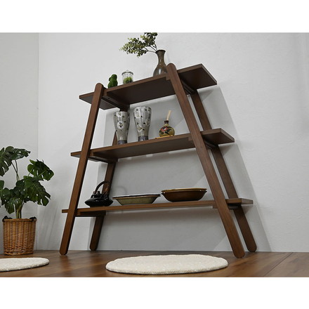 オープンラック3段 幅89.5cm 奥行27cm 高さ83.5cm 簡単組立て 工具不要 天然木 ウォールナット