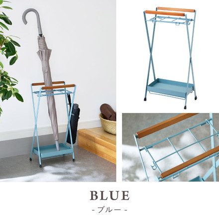 傘立て 折りたたみ コンパクト スリム ヴィンテージ風受け皿取り外し ZK-501 玄関収納 折り畳み アンブレラホルダー ブラウン