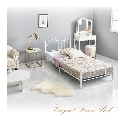 姫系 スチールベッド シングル ポケットコイルマットレス付き 2点セット ホワイト 白 エレガント ベッド 高さ調節