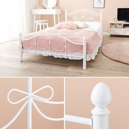 姫系 パイプベッド シングル プリンセスベッド スチールベッド 高さ2段階調節 ベッドフレーム フレーム単品 ホワイト