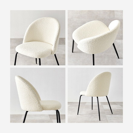 カフェテーブル&チェア 3点セット ブークレ生地 スチール脚 デザインチェア テーブル+ダイニングチェア2脚 ダークグレー