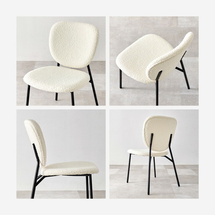 カフェテーブル&チェア 3点セット ブークレ生地 スチール脚 デザインチェア テーブル+ダイニングチェア2脚 ダークグレー