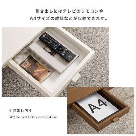 センターテーブル 引き出し付き 収納付き 100×48cm 長方形 ローテーブル 机 ホワイトウォッシュ