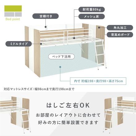 システムベッドデスク ベッド&デスク&ラック 3点セット システムベッド 子供部屋 収納 ナチュラル