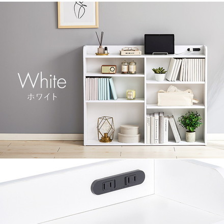 収納ヘッドボード シングル 2口コンセント 可動棚 巾木よけ スリム 棚 ラック 収納 本棚 オープンラック 木製 ホワイト